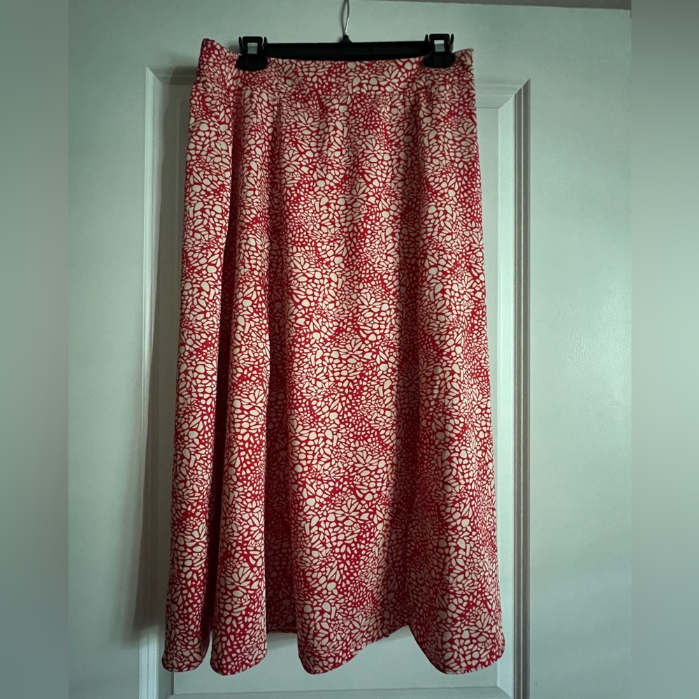 LOFT Red & White Midi Skirt